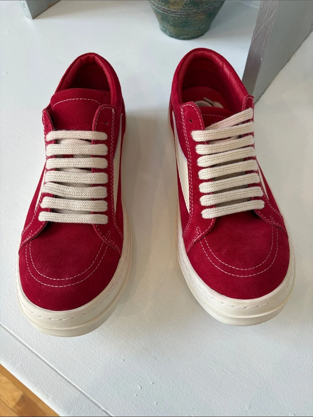 Rare Rick Owen’s Vintage Low Sneakers in Carnelian/Milk colorway